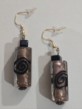 Copper SWIRL Earrings Glass Bead Vintage Upcycle Beads Hand Beaded NWT